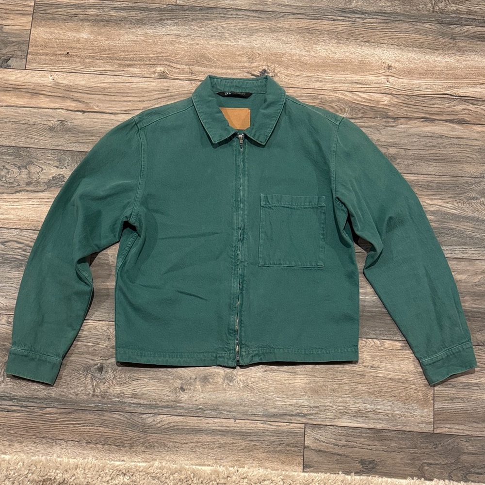 Zara Men's Denim Green Crop Jacket